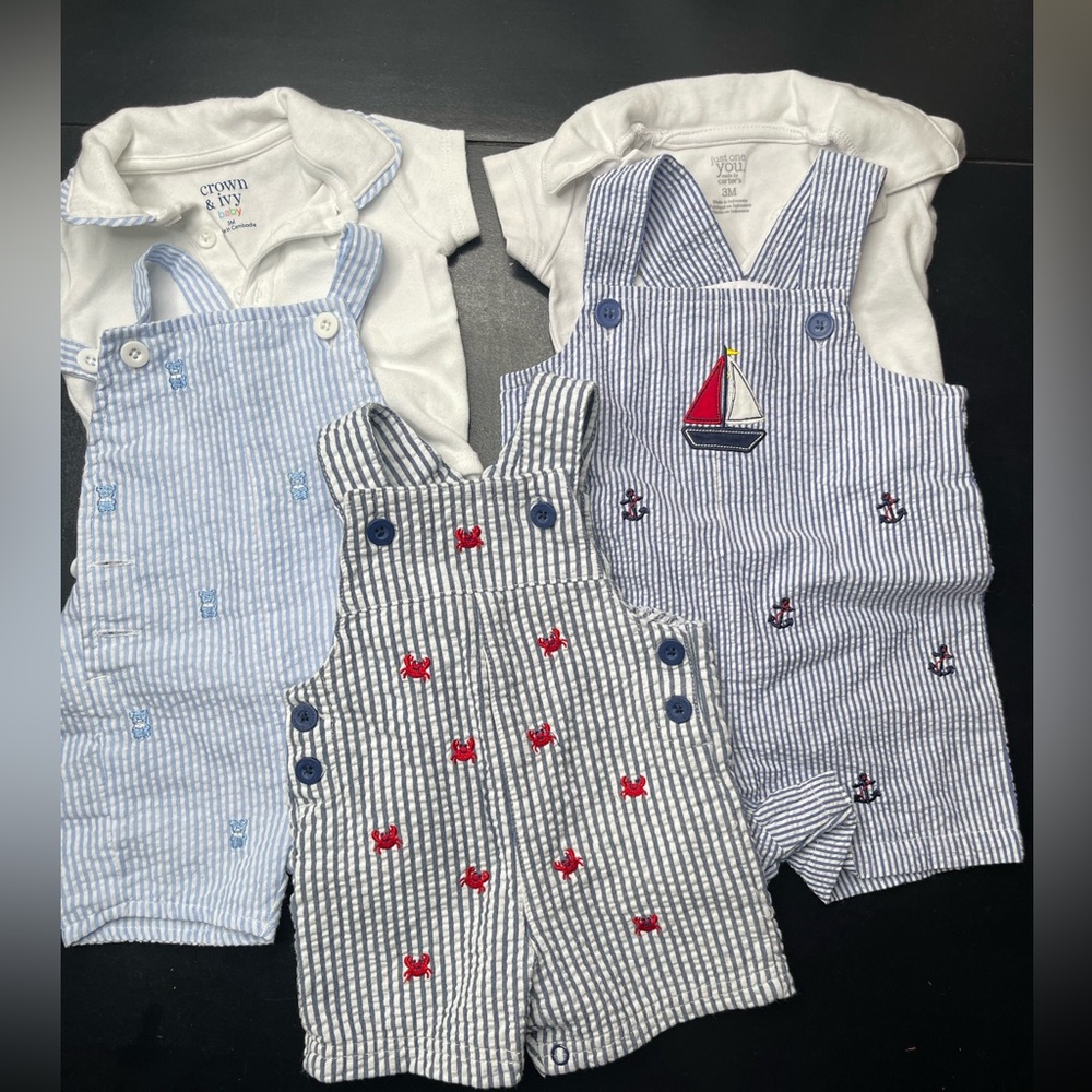 Baby Bundle 3 months embroidered Nautical Striped Overalls